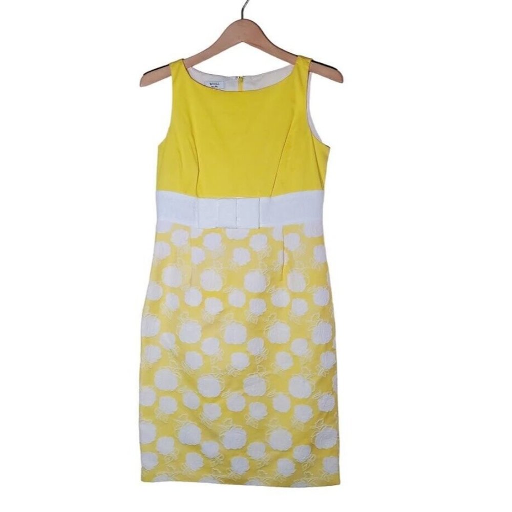 $575 Maison Weill Retro White Yellow Dress Knee Length EU40 Spring Formal Prom S